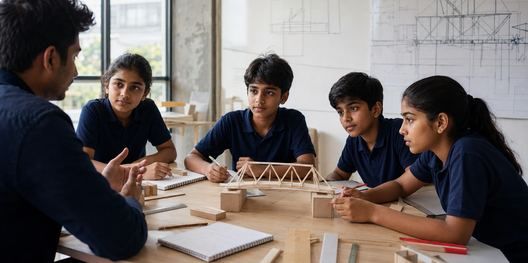 Students working together at a Makeon studio bench